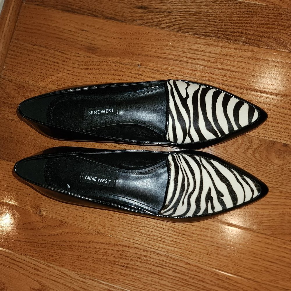 Ninewest Patent Leather Zebra Flats
